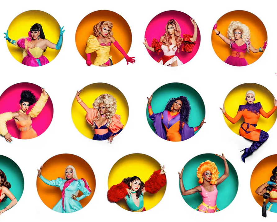 Colourful circles with drag queens in them advertising Ru Paul's Drag Race Season 11 – an idea for an amazing drag race wedding table plan