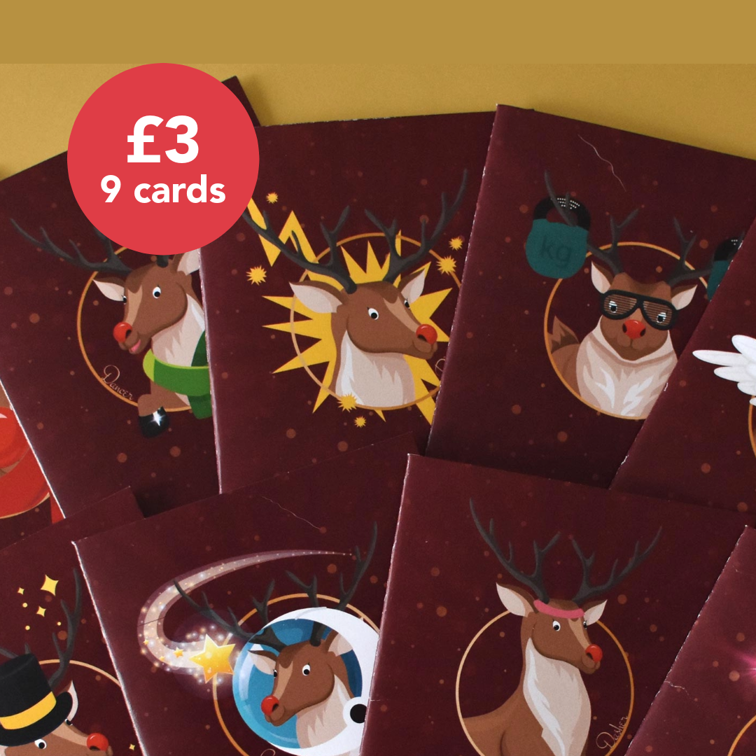 Character Reindeer Christmas Cards (pack of 9 with envelopes)