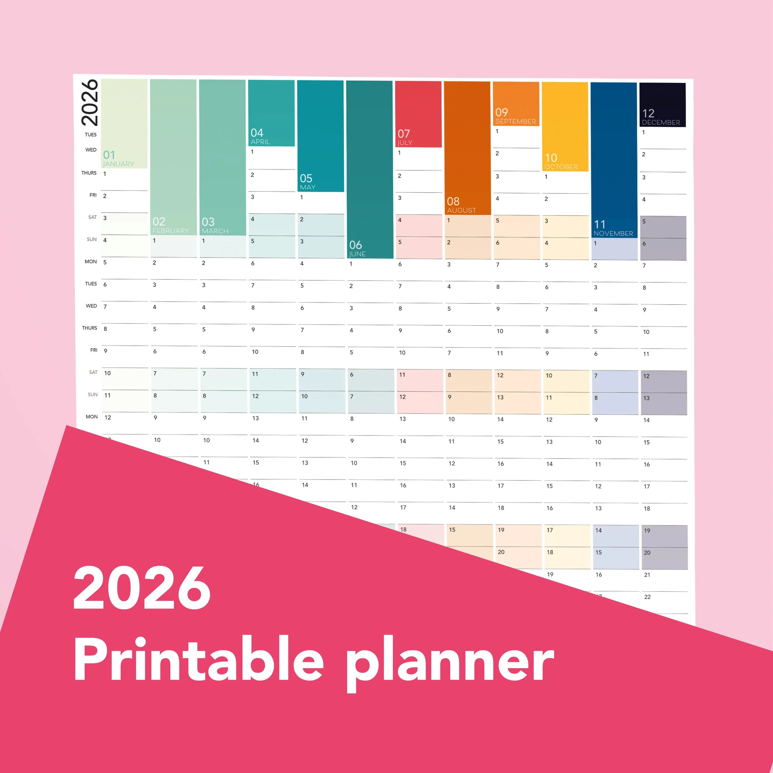 2026 printable wall planner (portrait) digital download — Origami Fox