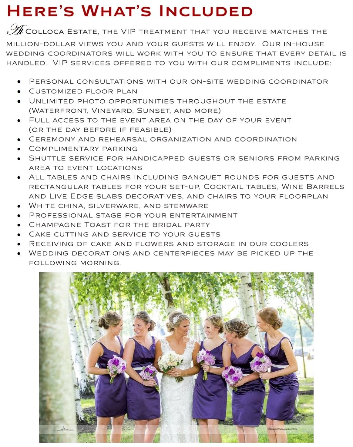 What's Included — Colloca Estate Winery