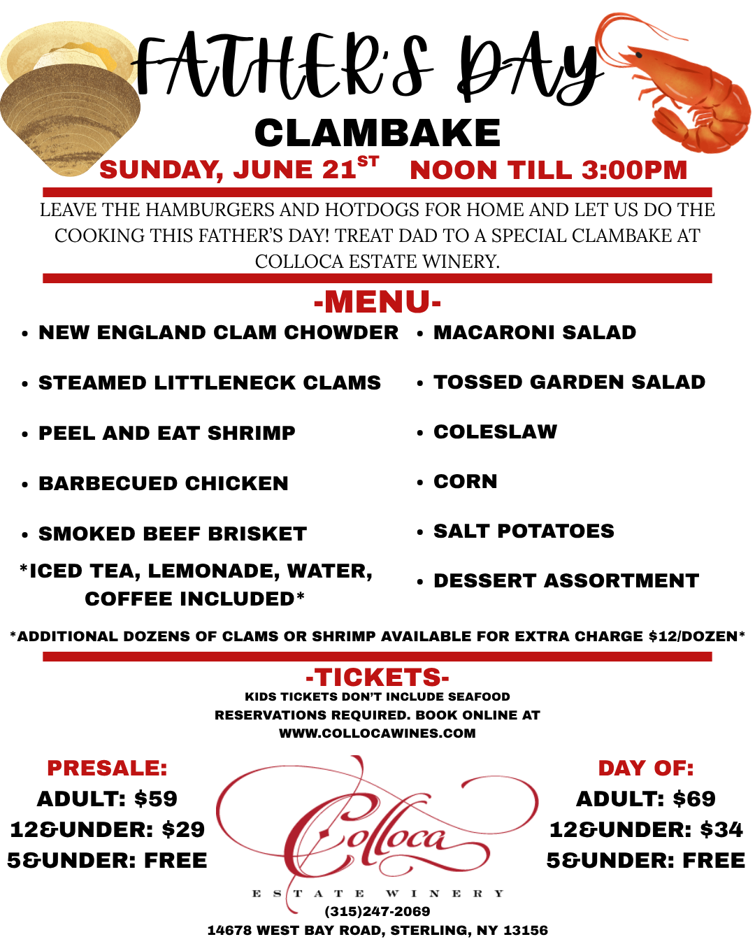 Father's Day Clambake(PRESALE) - Sunday, June 21st, 2026 - 12 pm to 3pm