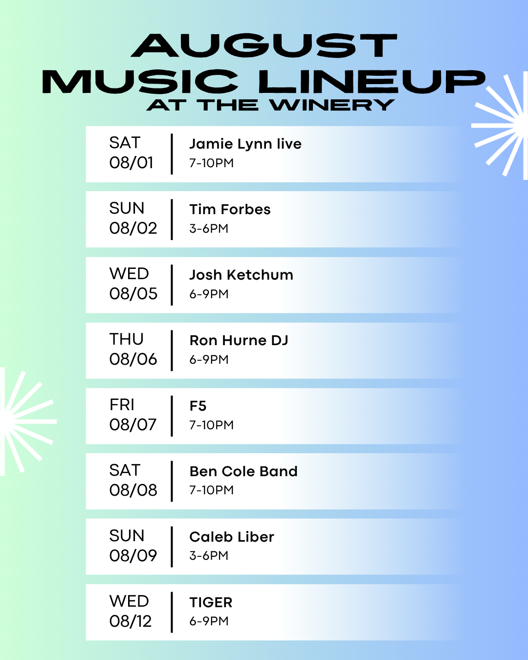 AUGUST Live Music Line up