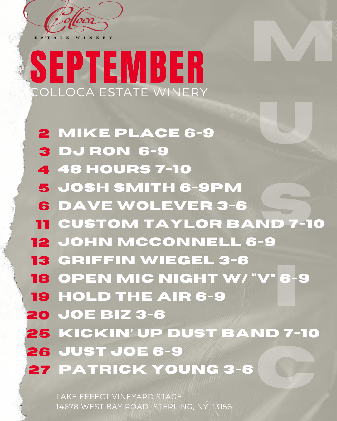 SEPTEMBER live music line up
