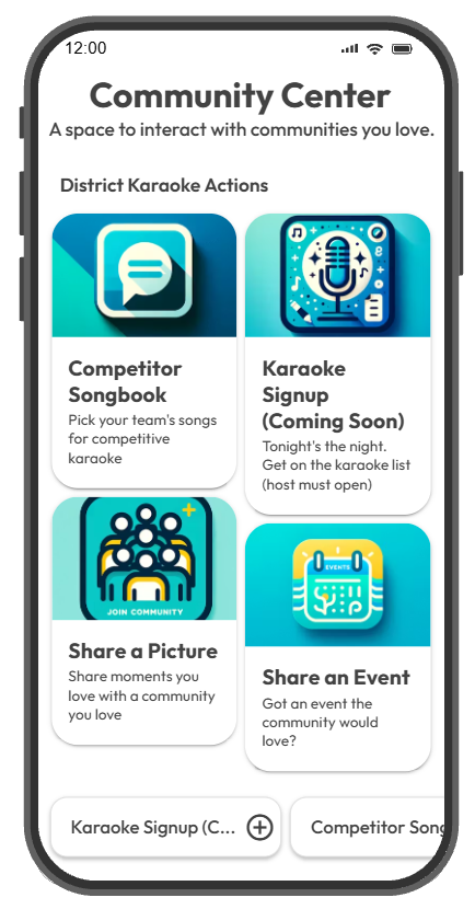 A digital community center. Invite attendees to share photos, view your other events or specials, or engage with trivia, karaoke nights, and more