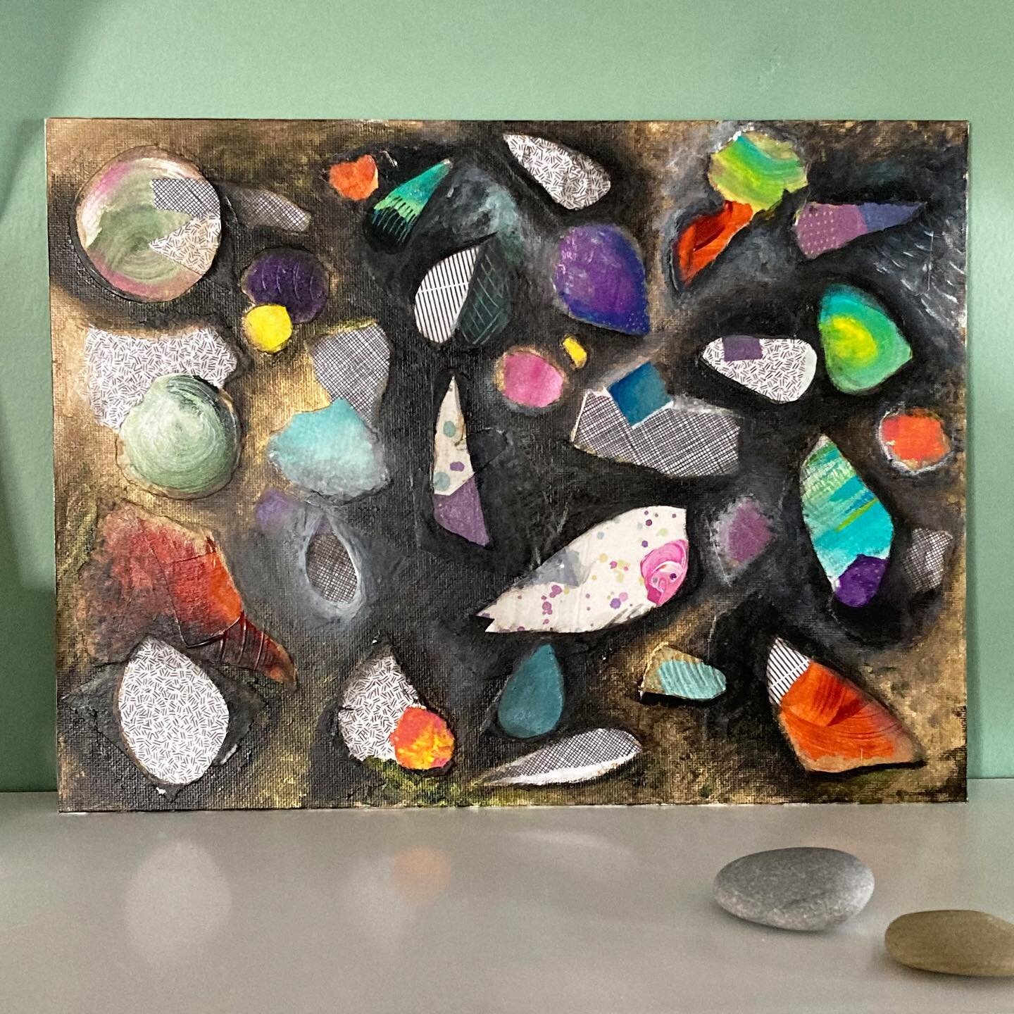 Lately, I&rsquo;ve been experimenting with intuitive painting and different mediums: I named this one &ldquo;We&rsquo;re cocoons in time and space&rdquo; or simply &ldquo;Becoming.&rdquo; It&rsquo;s a collage and painted with acrylics on canvas board