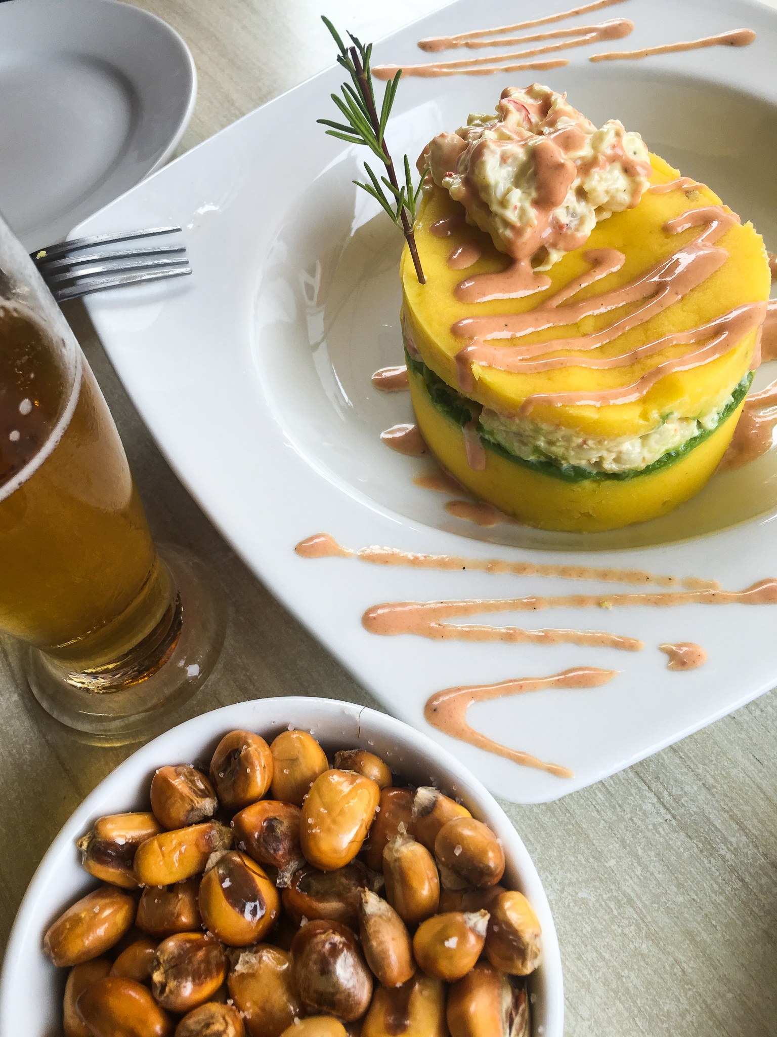   Canchita's & causa from one of Lima’s many traditional Cevicherias.  