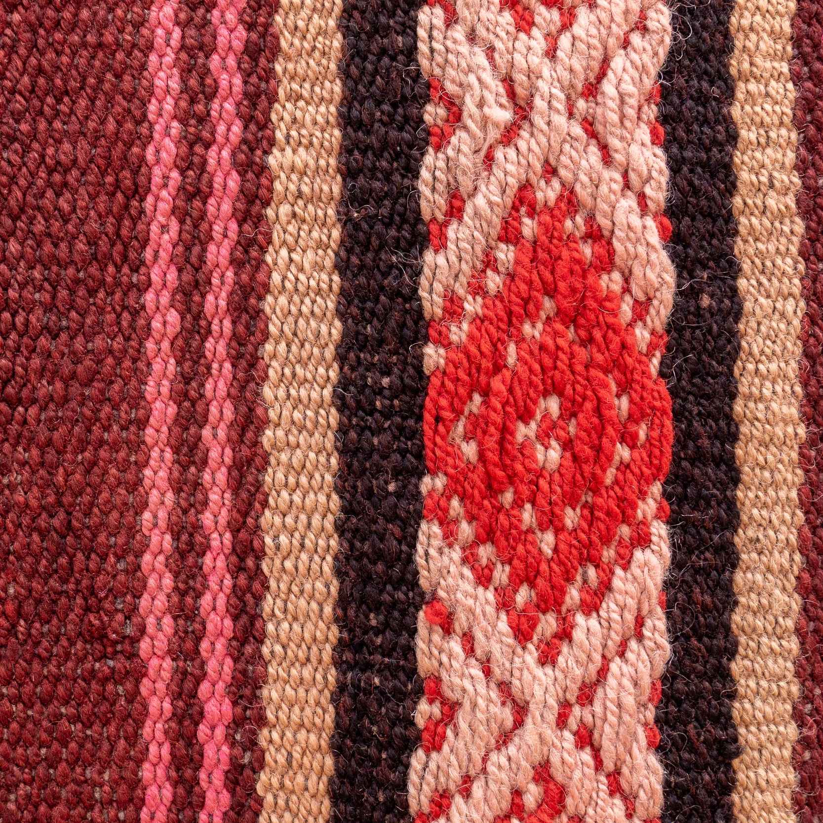 Handmade sustainable rug. Sourced from Cusco Peru. Large Purple, Pink, Yellow and black sheep square rug. Peruvian rug, frazada. Fair trade and made using organic materials. Unique Andean pattern.