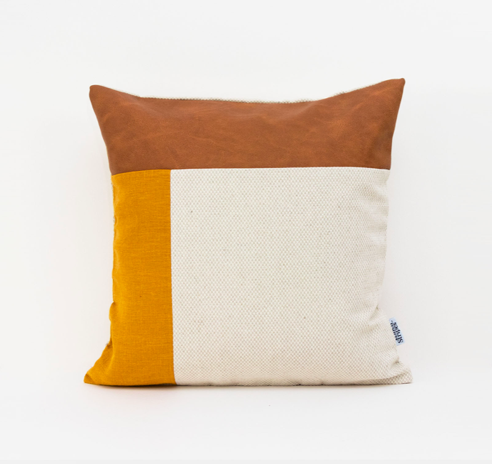 This Eco Friendly cushion cover sewn from a premium quality European linen and Faux Nubuck leather, it is durable, vegan and does not harm the environment. Simple design matching with Mid century and retro decor.