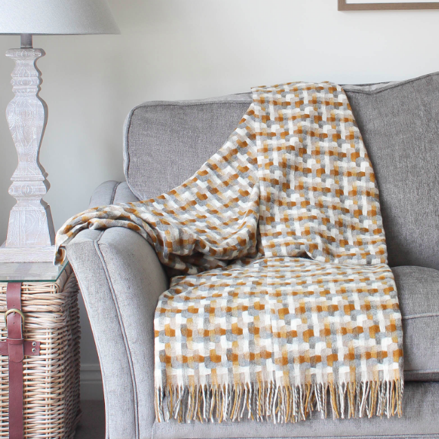 Marquis and Dawe - Mustard And Grey Woven Lambswool Throw