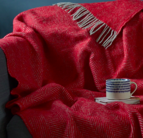 British Blanket Company - Rich Red and Grey Herringbone Throw