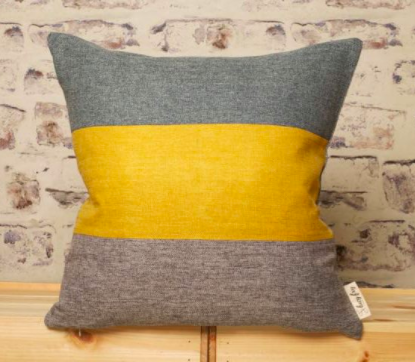 Lucy Fry - Teal, Mustard Gold &amp; Grey Stripe Cushion Cover