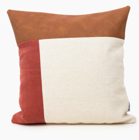 Linen and Stripes - Faux Leather Rust Linen Cushion Cover