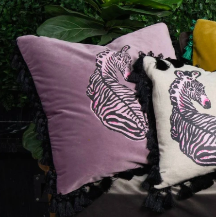 Lime Lace - Zebrano Purple Velvet Cushion