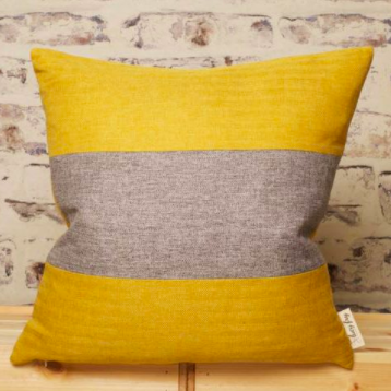 Lucy Fry - Mustard Gold and Grey Stripe Cushion