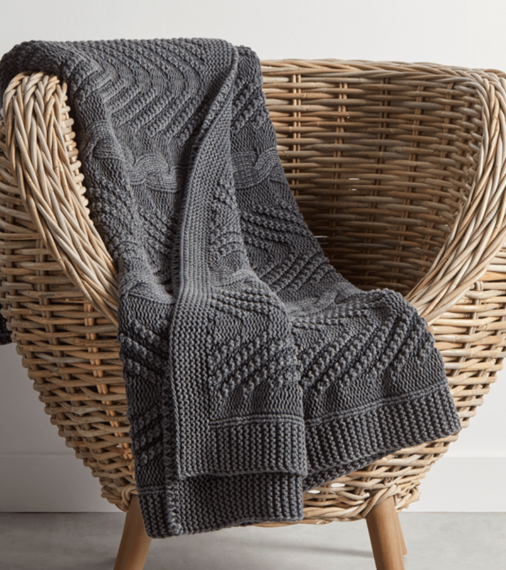Cox and Cox - Cotton Cable Knit Throw - Charcoal