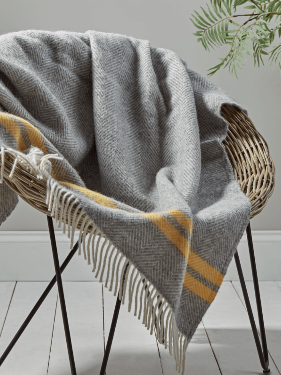 Cox and Cox - Soft Wool Throw - Mustard French Stripe