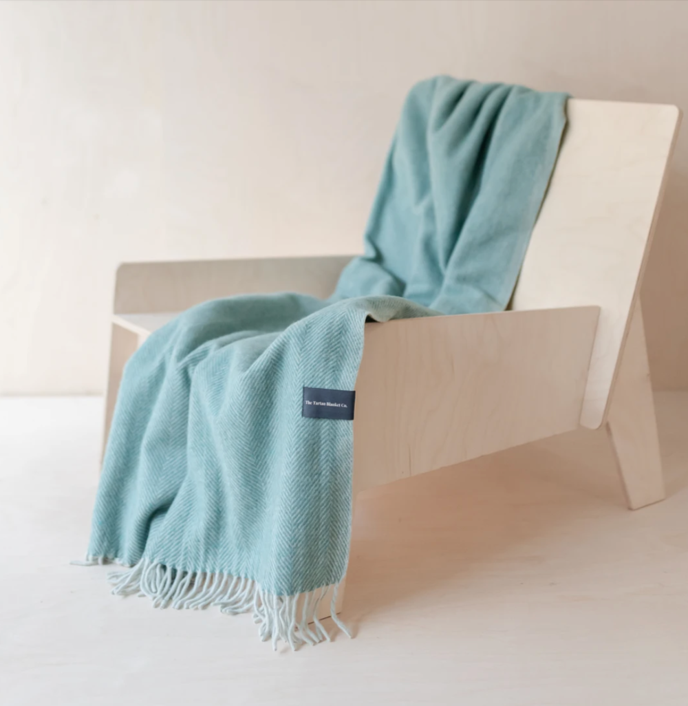 The Tartan Blanket Company - Recycled Wool Knee Blanket in Pistachio Green Herringbone