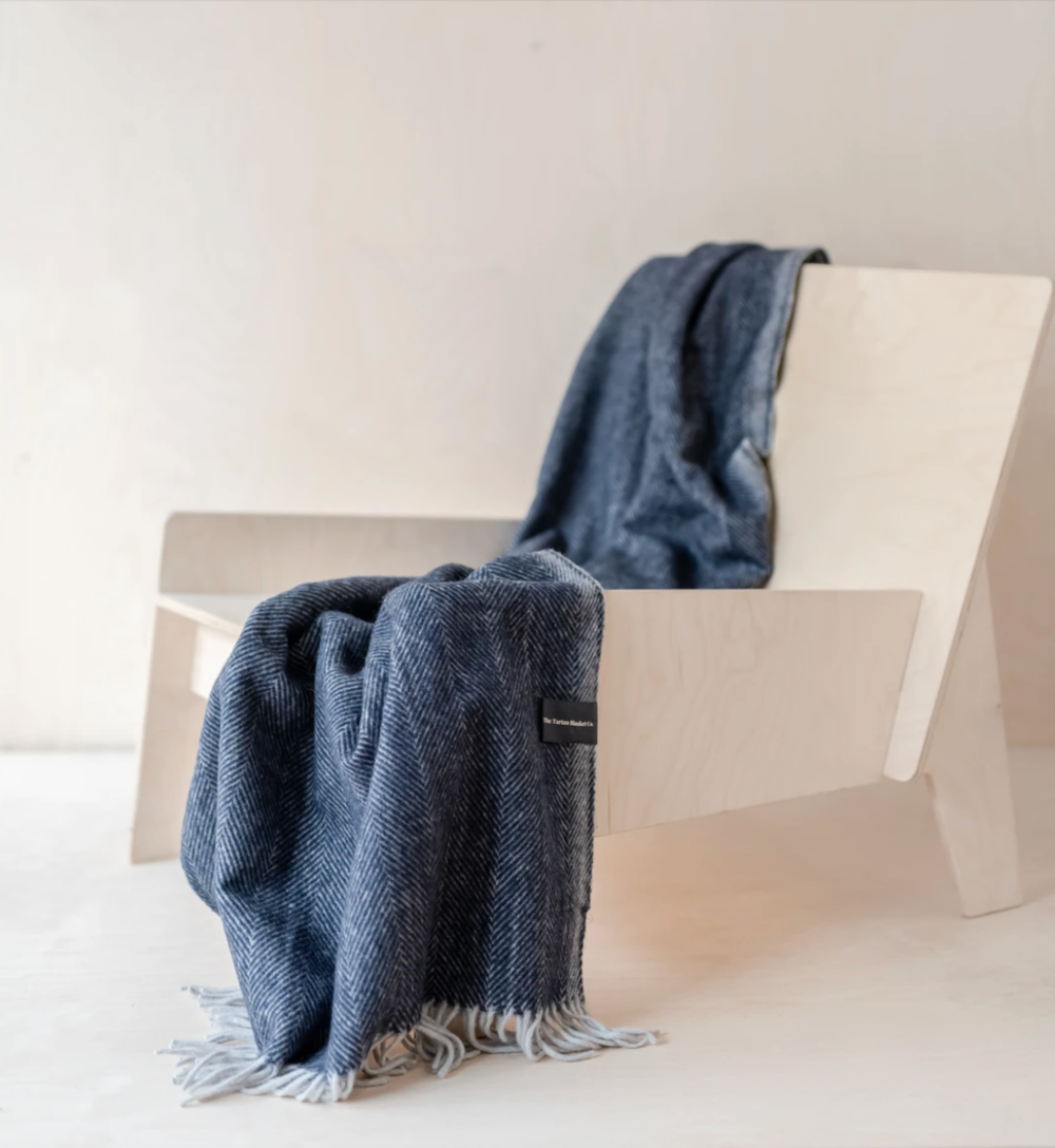 The Tartan Blanket Company - Recycled Wool Knee Blanket in Navy Herringbone