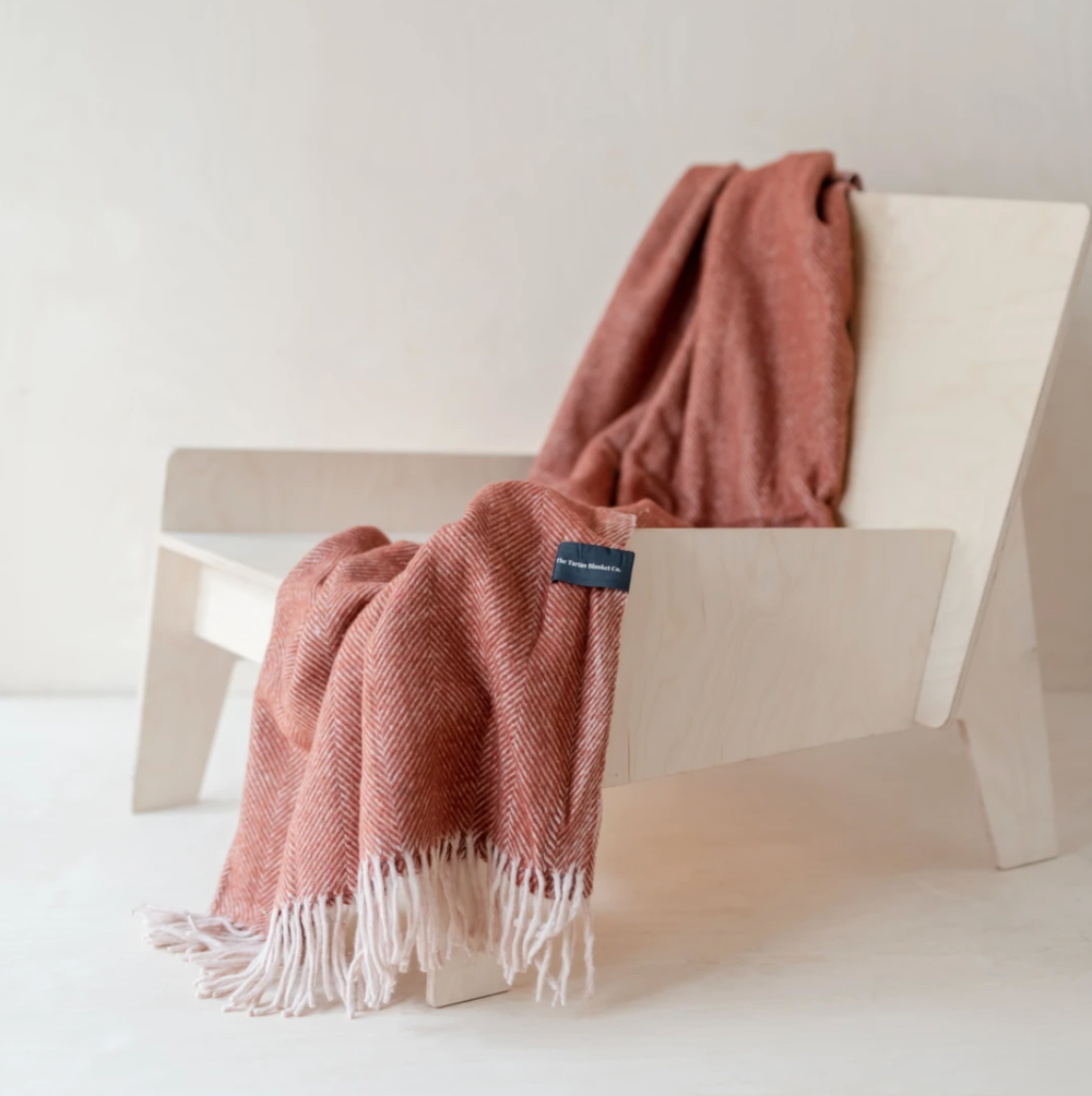 The Tartan Blanket Company - Recycled Wool Knee Blanket in Rust Herringbone