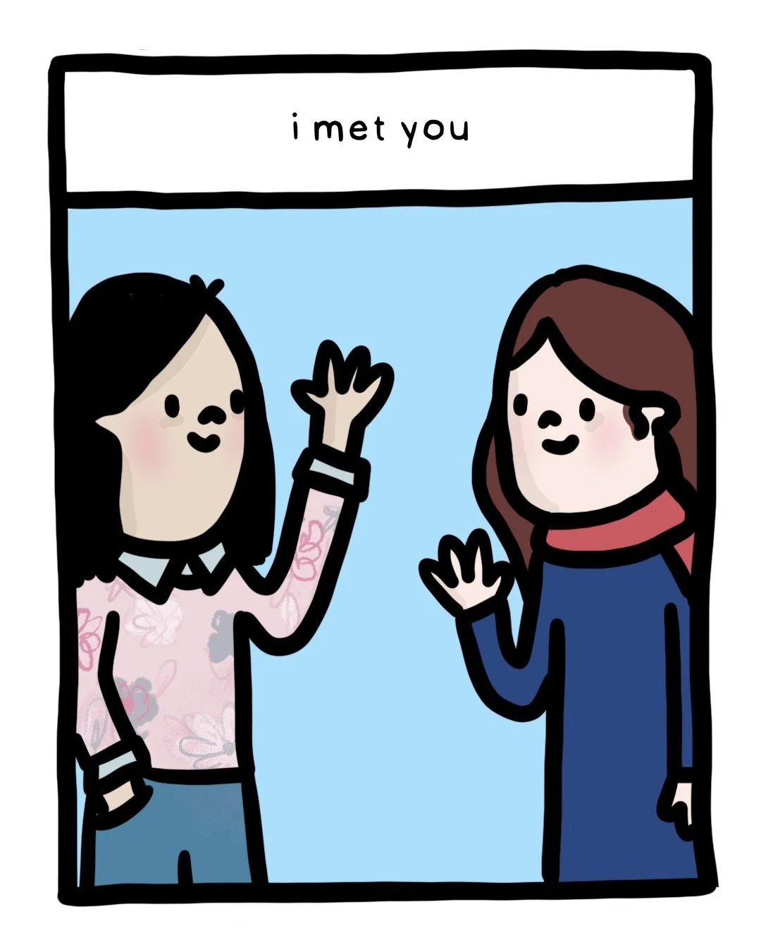 Origin stories. This is how I remember the first time we met 9.5 years ago. She couldn&rsquo;t stay for dinner because she had class, but I still asked. 🤓 #comic