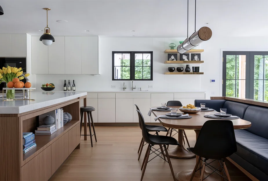 Mid-century Modern White and Walnut Kitchen