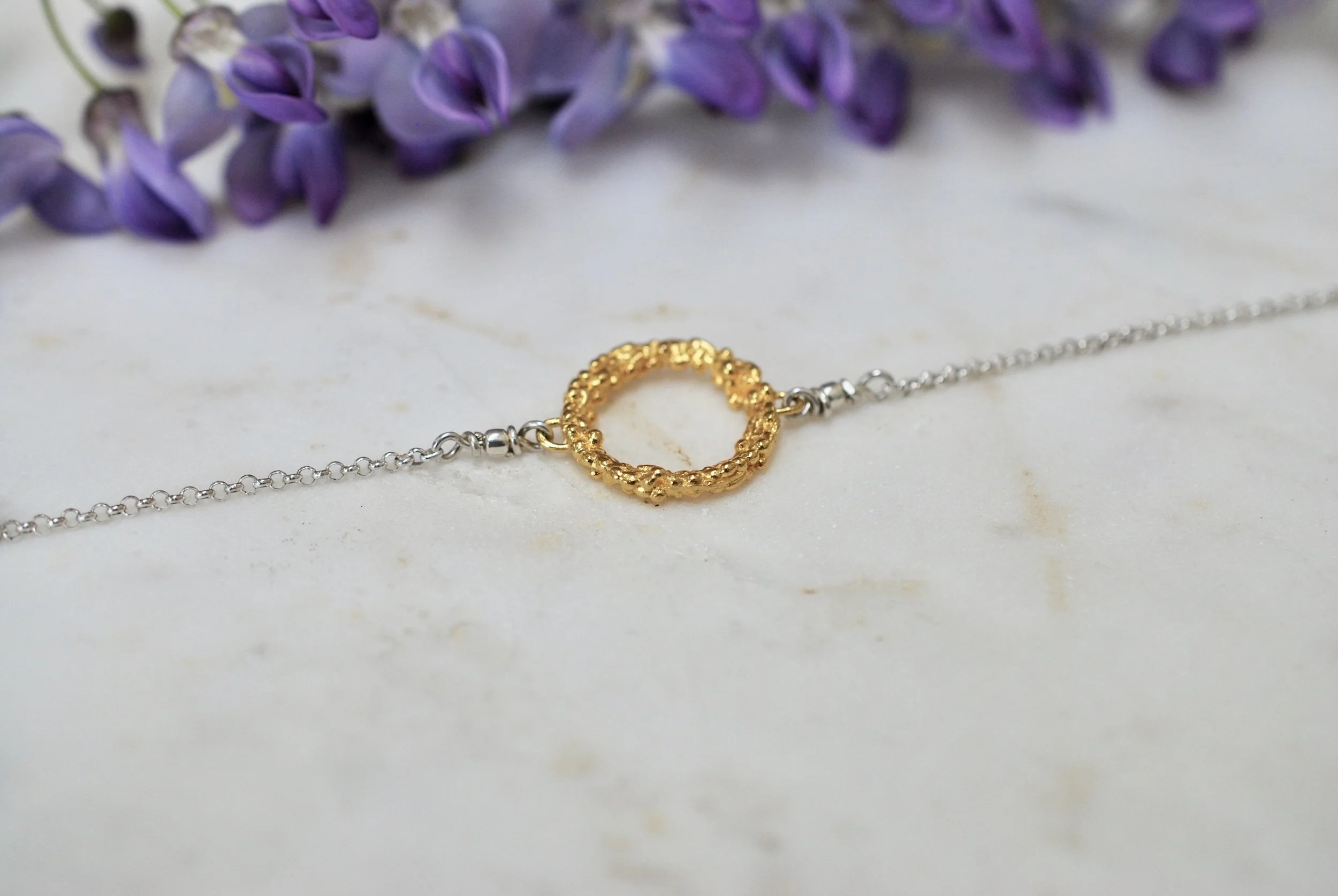 Circle bracelet in textured bubbles gold Militza Ortiz