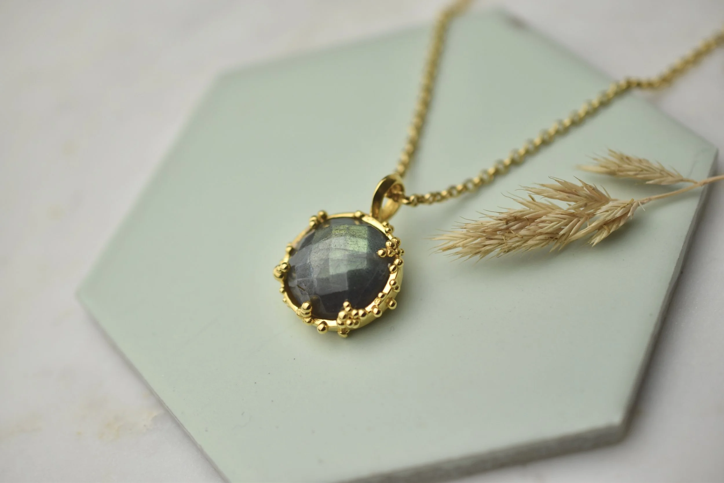 Labradorite pendant necklace gold vermeil bubble texture Militza Ortiz
