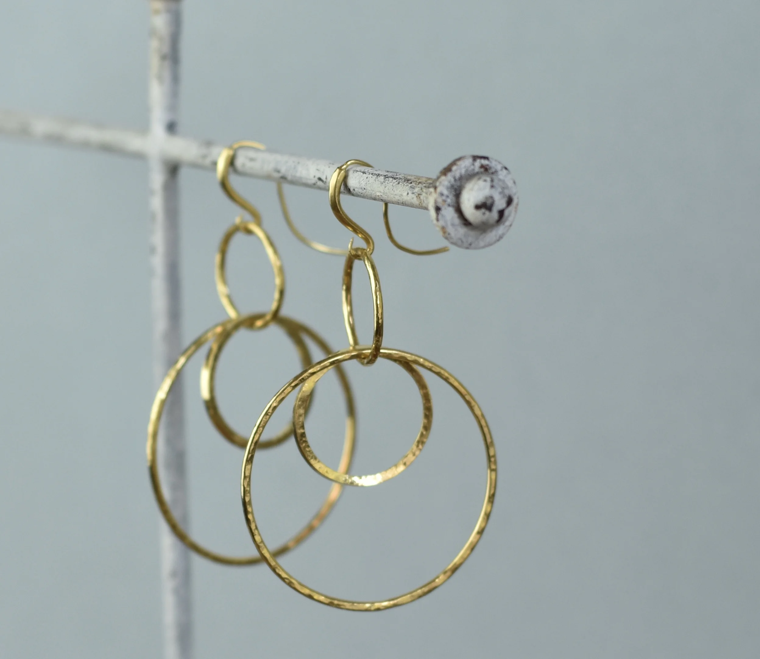 Circle Earrings Hammered gold large statement by Militza Ortiz