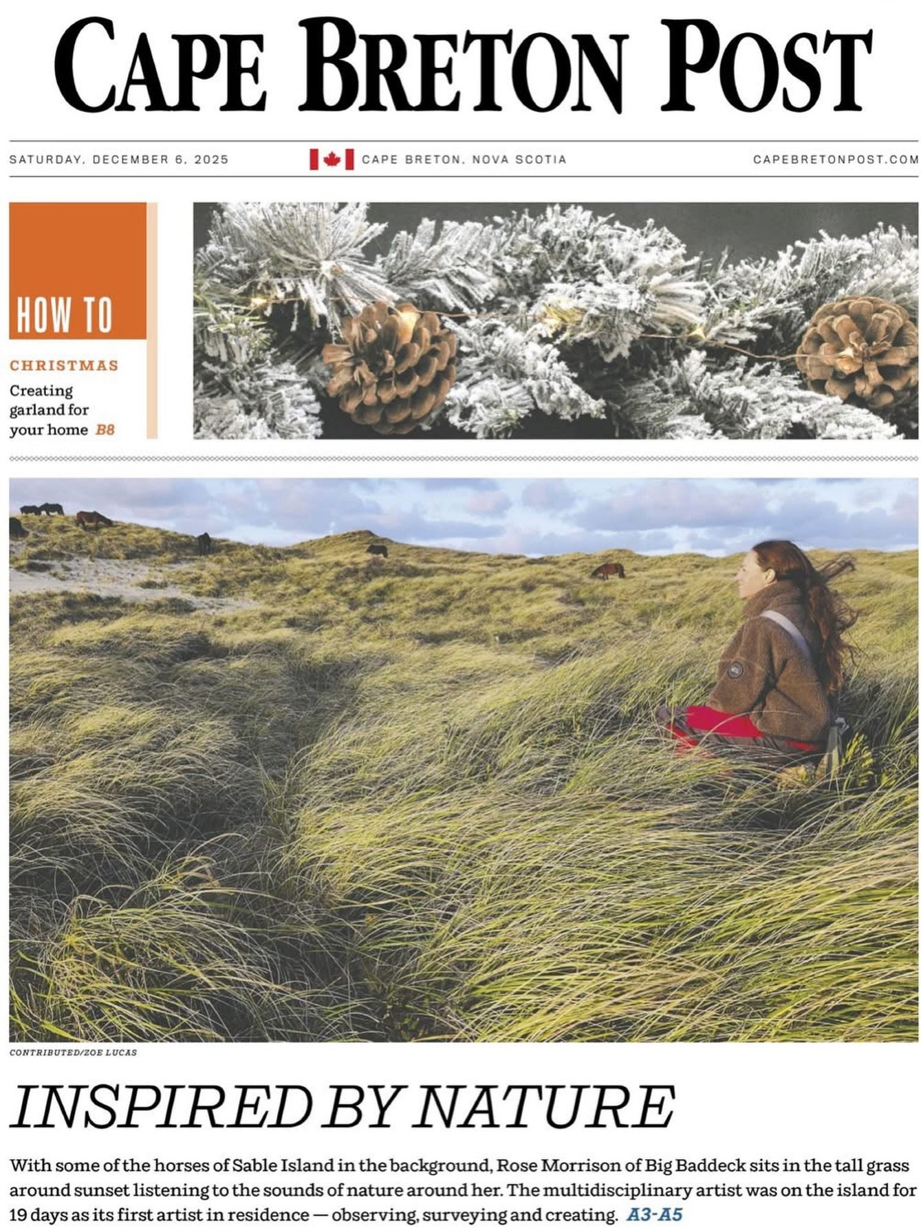 On Sunday, Rose Morrison (@rosemorrisonmusic) was featured on the front page and in a full two-page spread in the Cape Breton Post sharing her life-changing artist residency on Sable Island.

Rose will be spending the coming months writing new music 