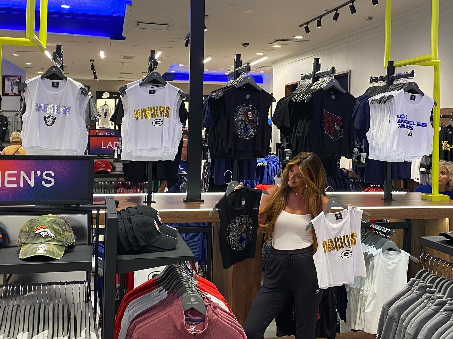 It never gets old seeing our products in a store 😀. Got to check out our cropped tanks in the flesh in Las Vegas this week &hellip;secretly stood in the corner and watched fans purchase them.  It&rsquo;s such a great feeling!!! 🏈 💗