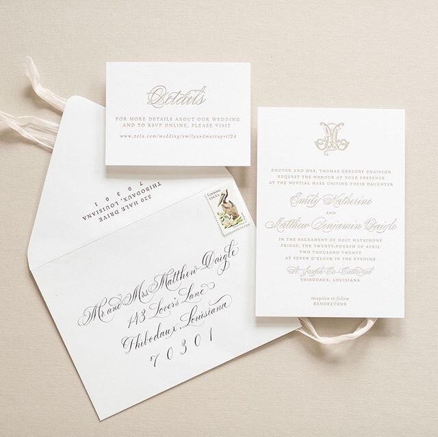 The full suite! Happy wedding day, Emily &amp; Matt!
-
Special thanks to @paperglazecalligraphy for her amazing calligraphy that completed this suite &amp; @peonyweddingphoto for always getting the BEST shots of wedding stationery 💕

#stationerylove