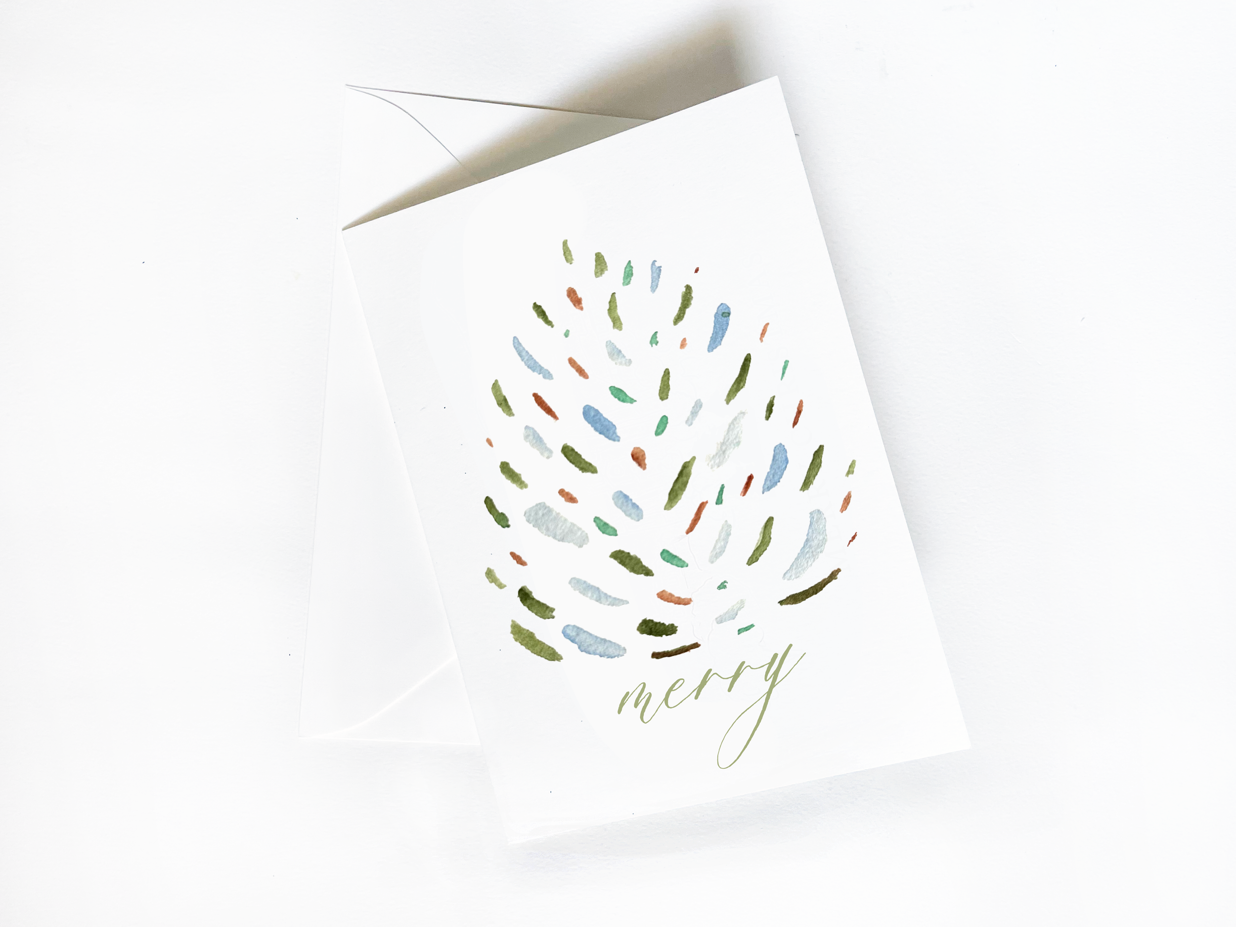 Set of 10 - Merry Watercolor Greeting Card with Envelope - 02