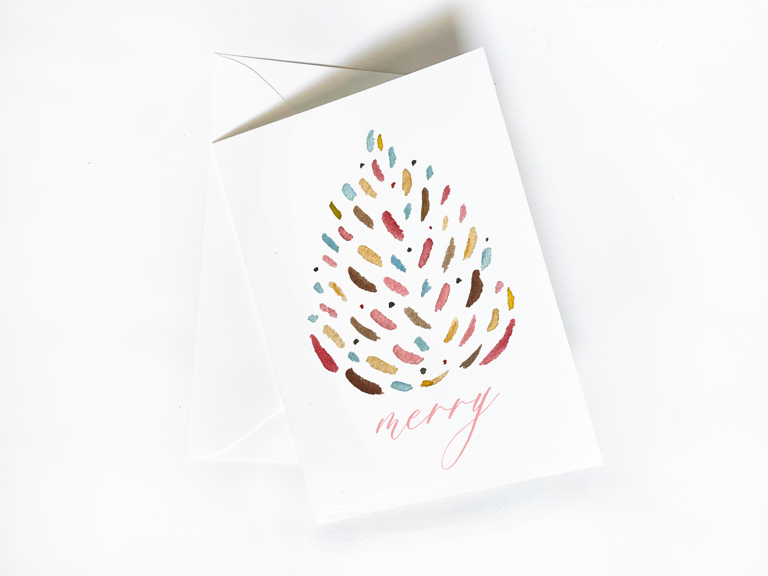 Set of 10 - Merry Watercolor Greeting Card with Envelope - 03