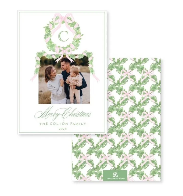 Pink Christmas Wreath Holiday Card 03