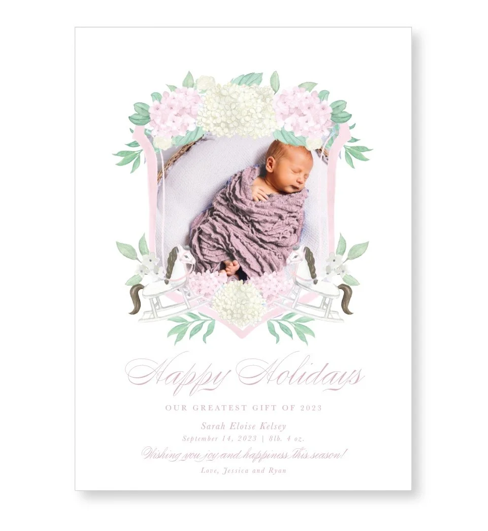 Baby Girl Happy Holidays Watercolor Rocker Crest