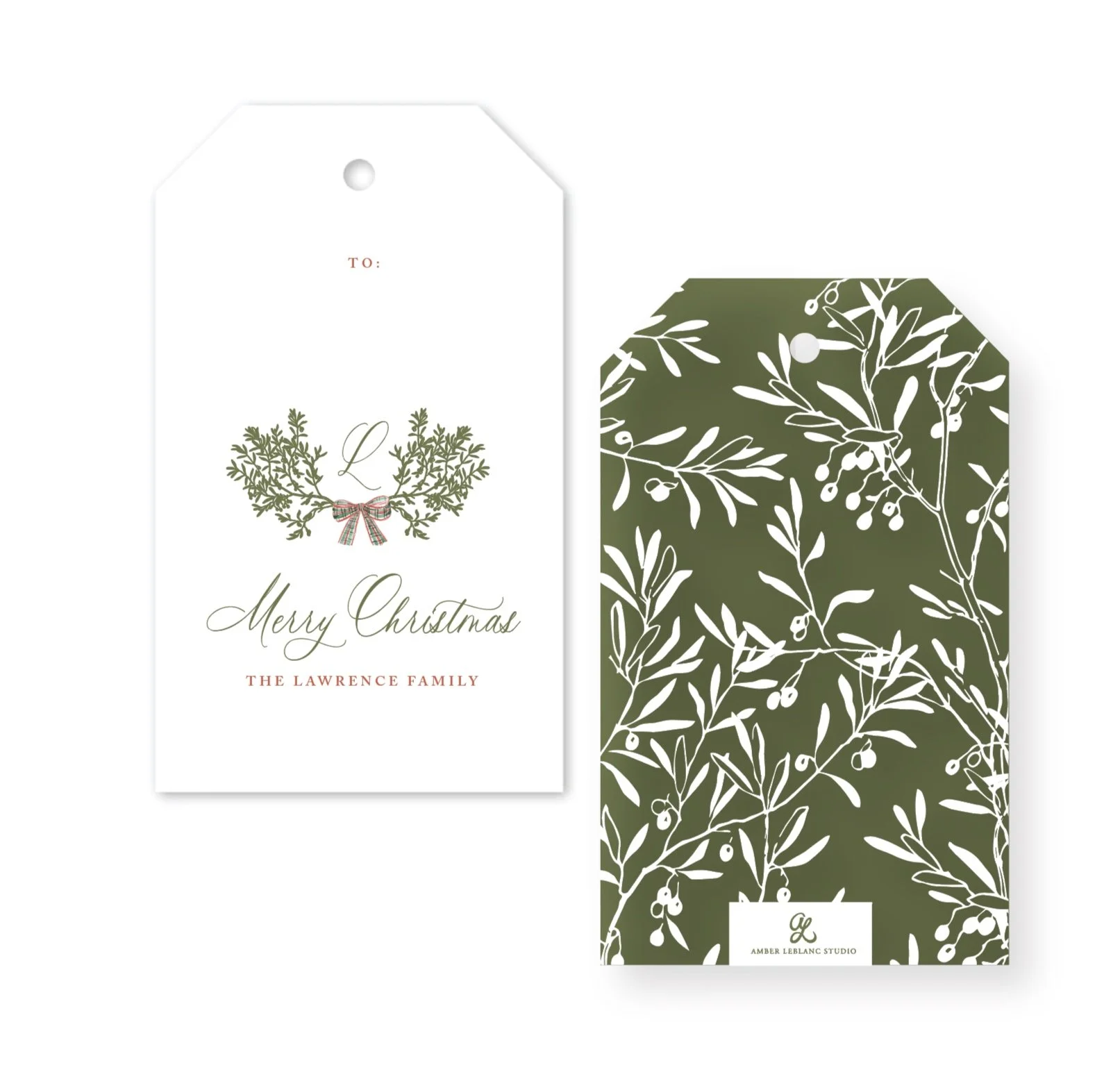 Green Olive Wreath Personalized Crest Gift Tag, Set of 24