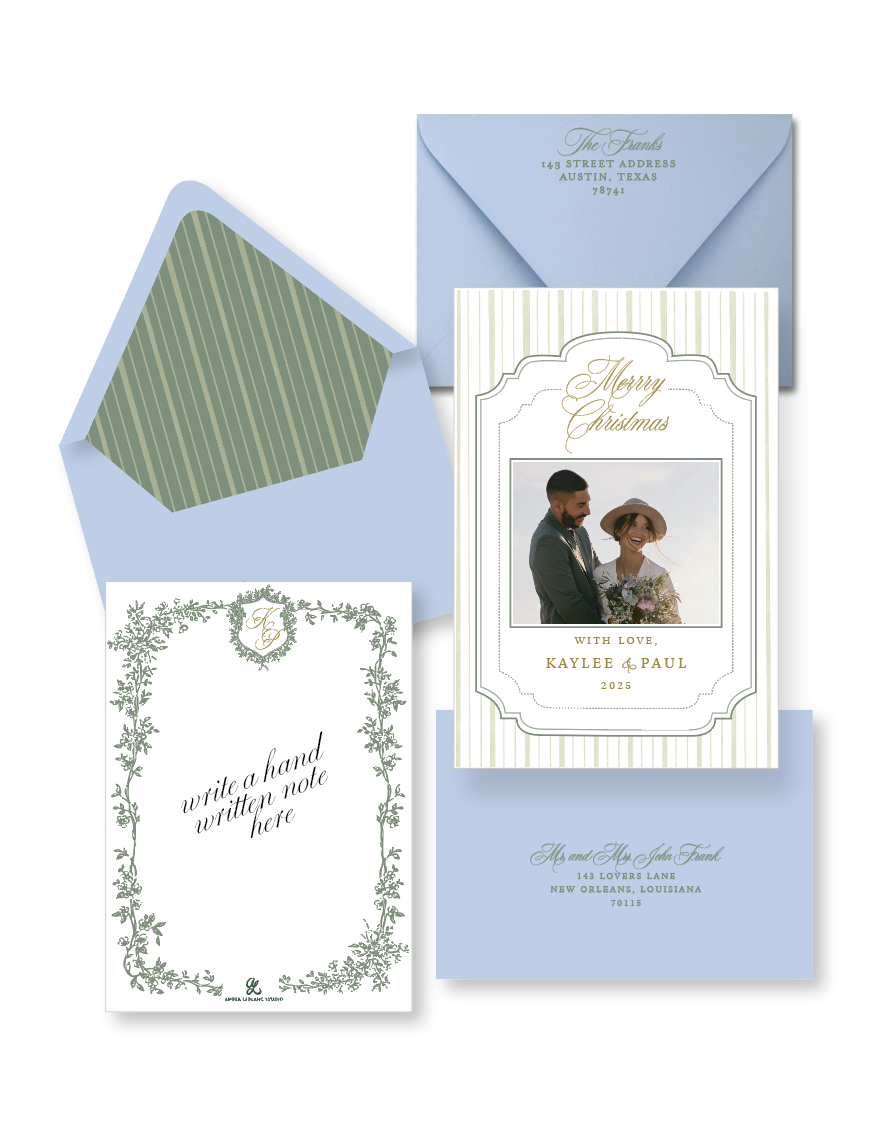 Blue and Green Stripes Merry Christmas Holiday Card