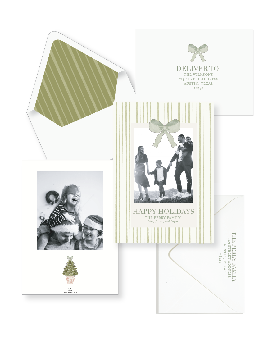 Green Stripes Happy Holidays Card