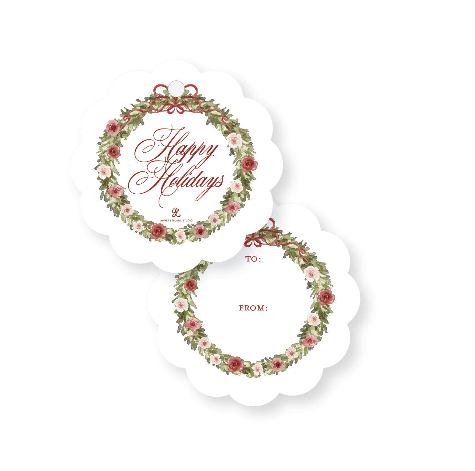 Circle Scalloped Shape Happy Holidays Holiday Gift Tag, Set of 24