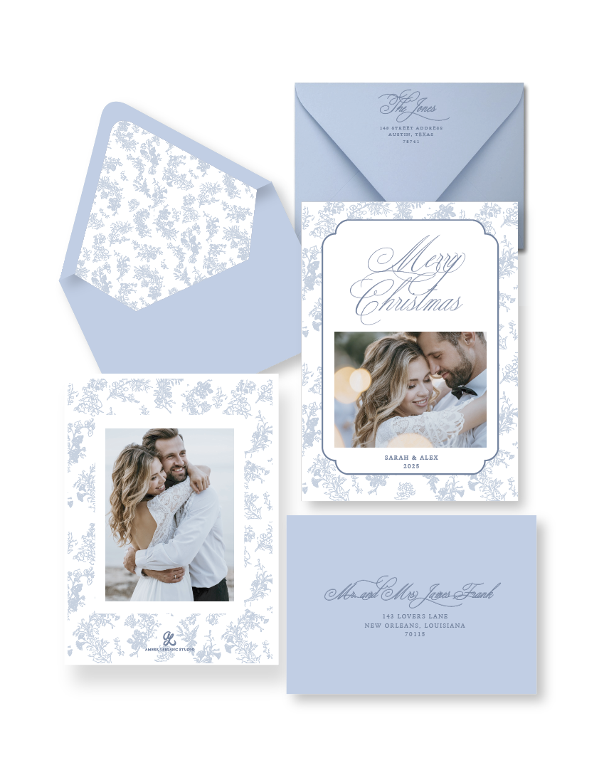 Blue Merry Christmas Choinersie Pattern Holiday Card