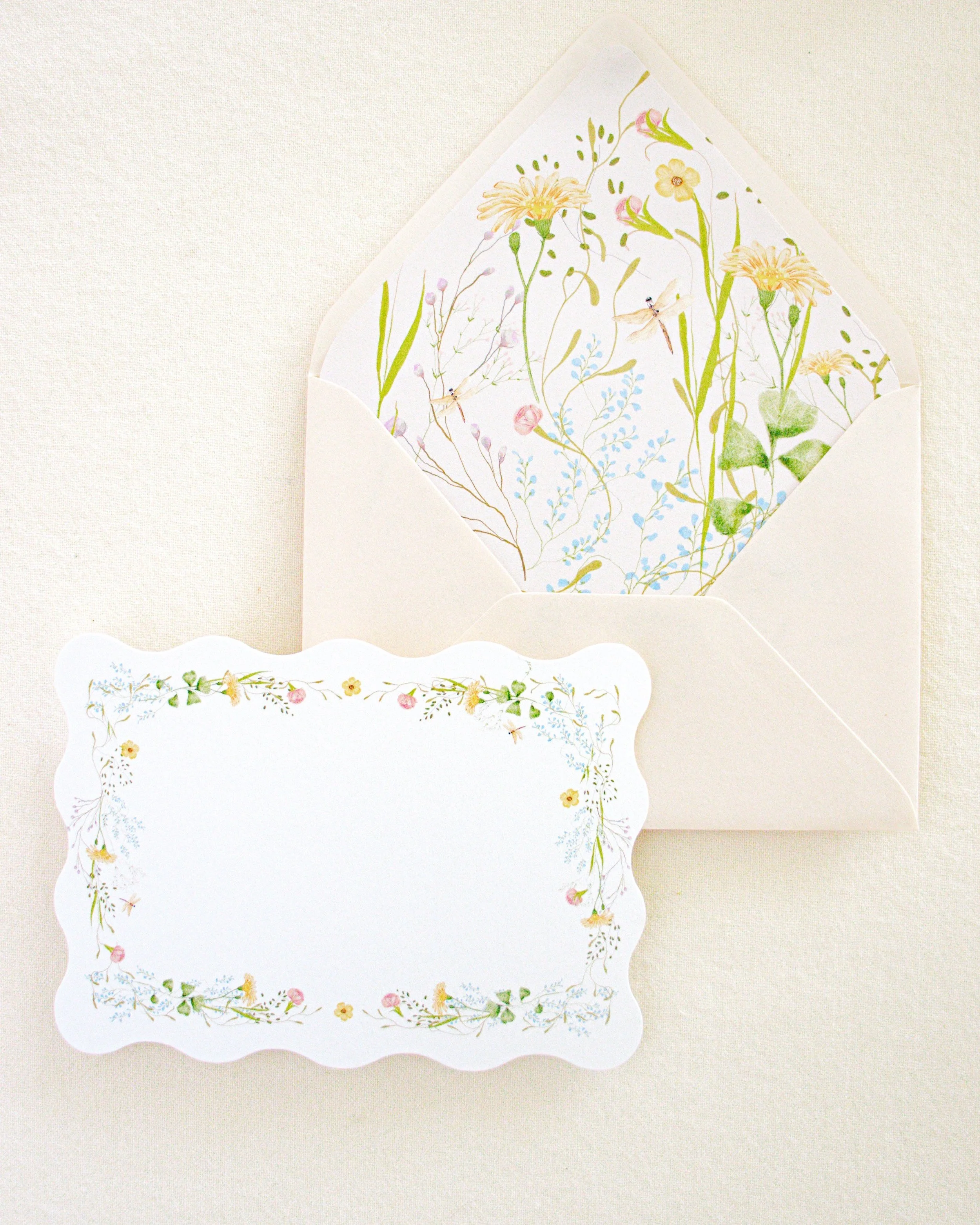 Wavy Floral Stationery Set of 10 - Pink