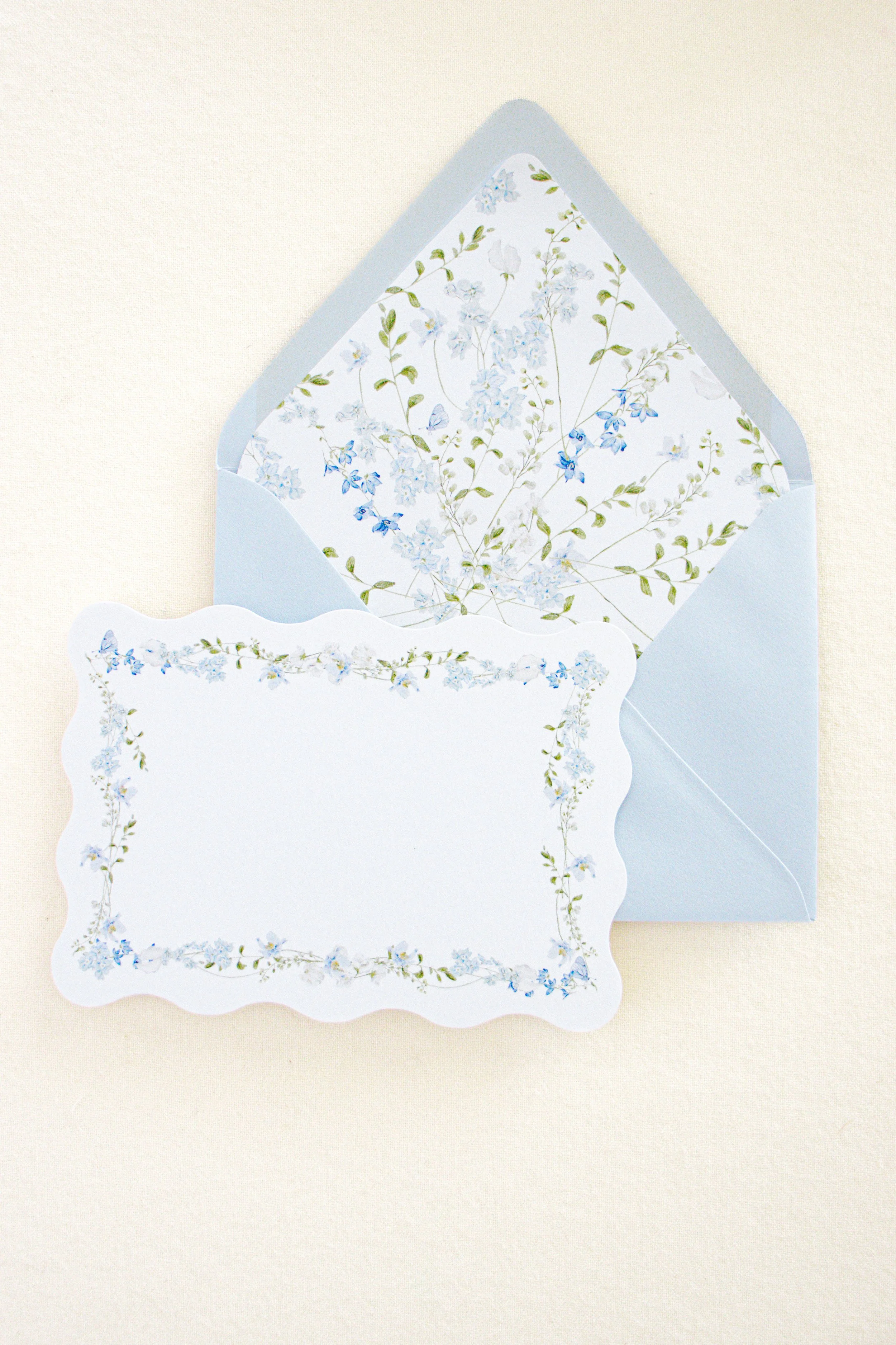 Wavy Floral Stationery Set of 10 - Blue