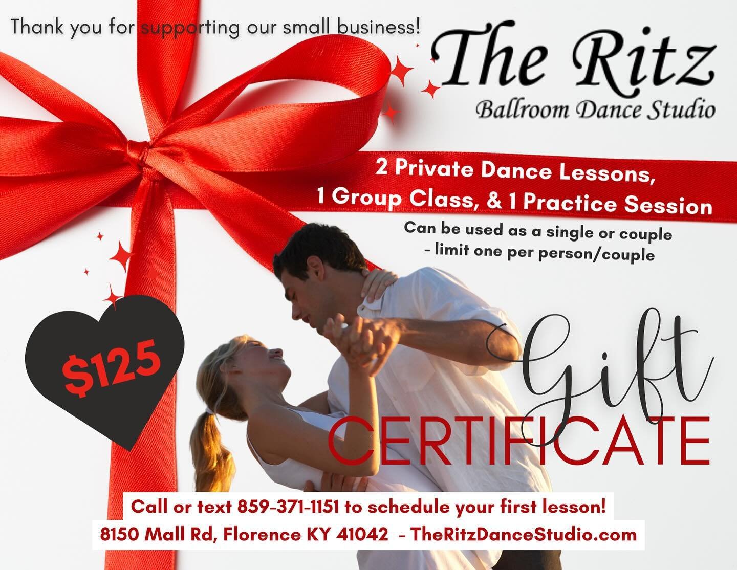 Mother&rsquo;s Day and Father&rsquo;s Day are right around the corner! Get them something they can do together! ❤️ Gift certificates are available! You can buy them online at TheRitzDanceStudio.com or call/text us at 859-371-1151. Please schedule an 