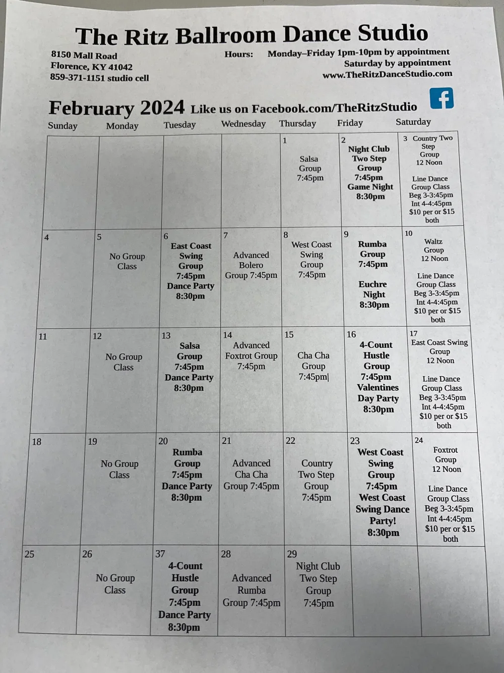 Calendar — The Ritz Ballroom Dance Studio