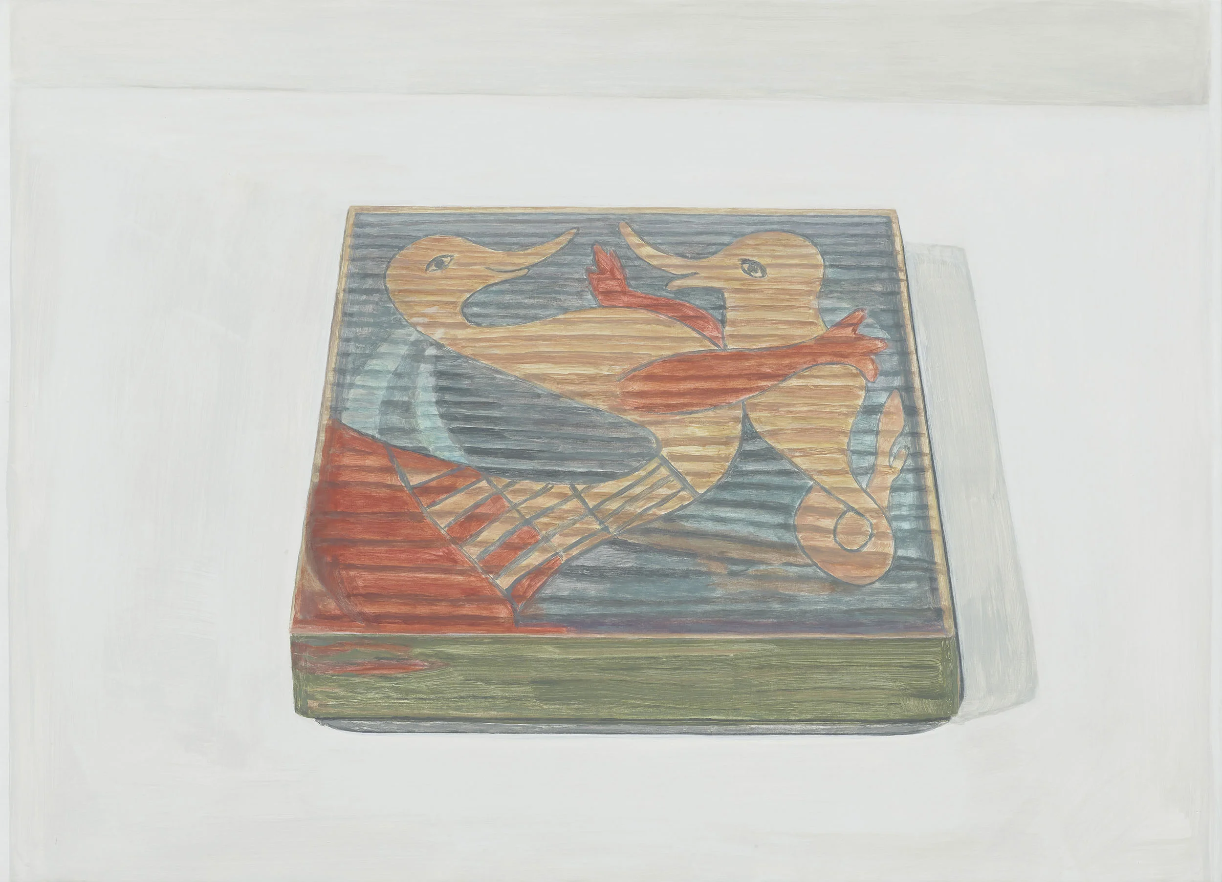 Duck and Dolphin, acrylic on canvas over board, 30 x 41.5 inches, 2018.