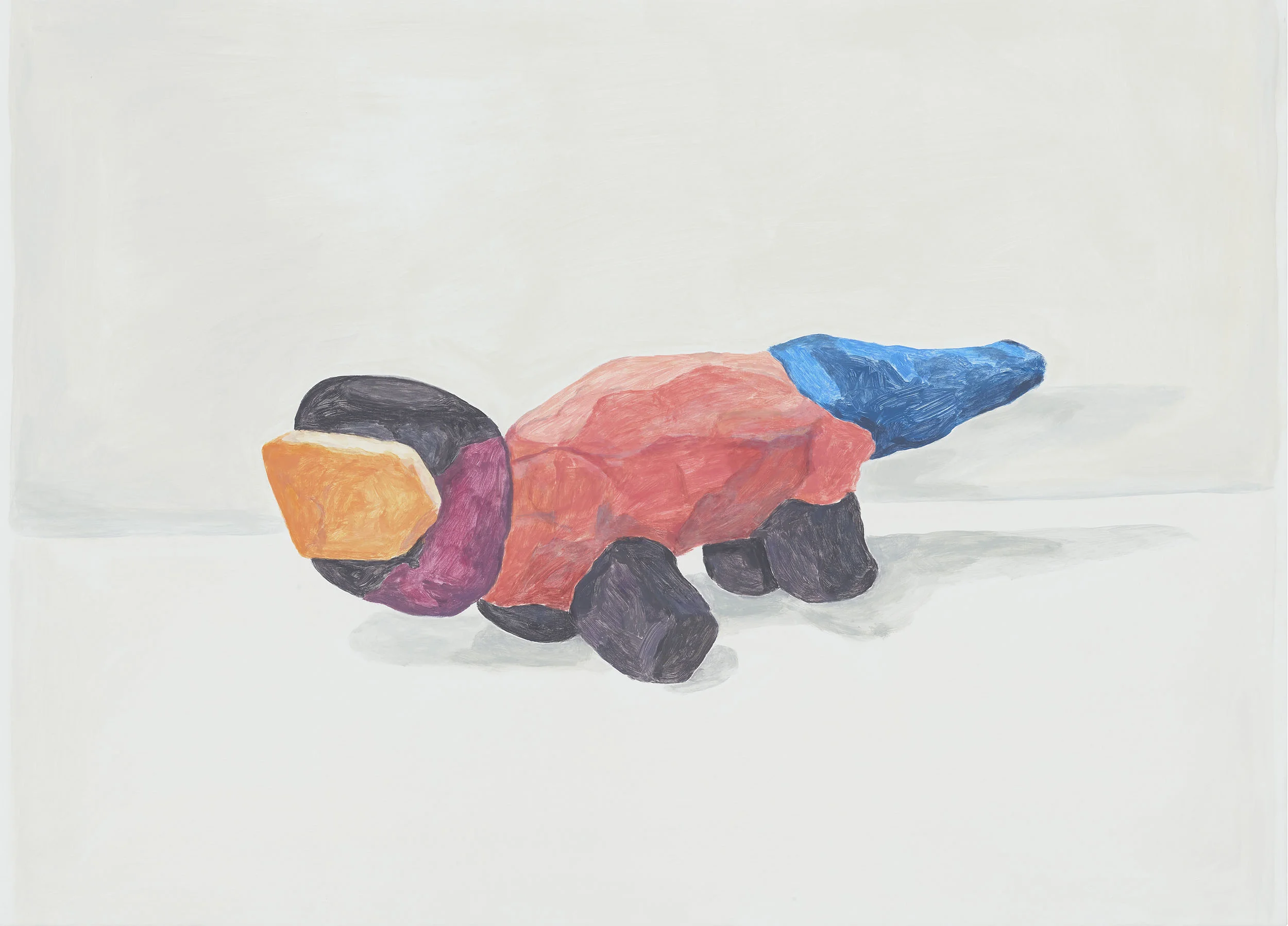 Orange Visor Animal, acrylic on canvas over board, 30 x 41.5 inches, 2018.