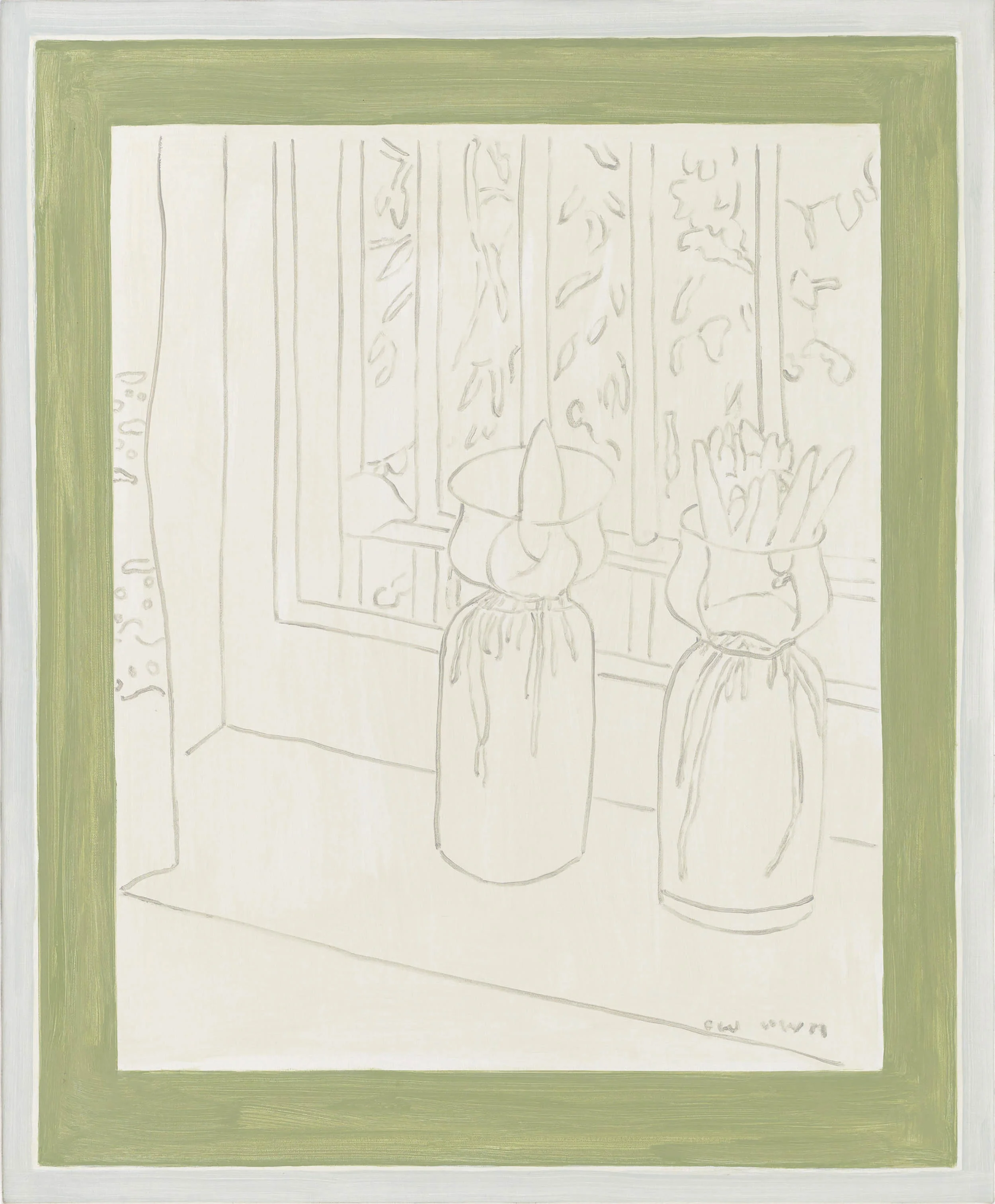 Framed Drawing: Avocado Plant, acrylic on canvas over board, 28 1/2 x 23 1/2 inches, 2012. X2016.10, Permanent.Collection, 2016. Paintings of Paintings , Talley Dunn Gallery, 2012.