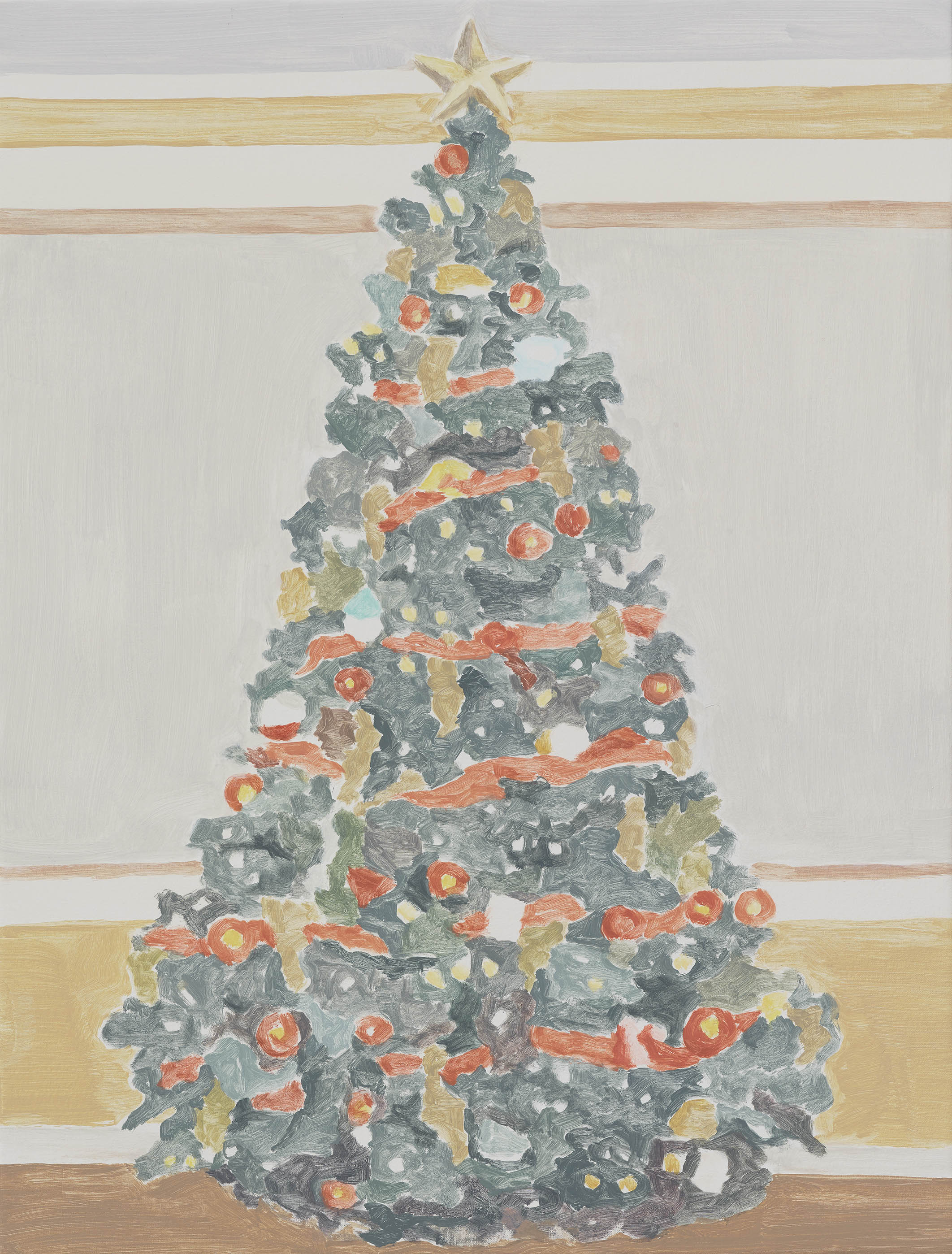  Xmas Tree (red ribbons and star), acrylic on canvas, 32 x 24.25 inches, 2016. 