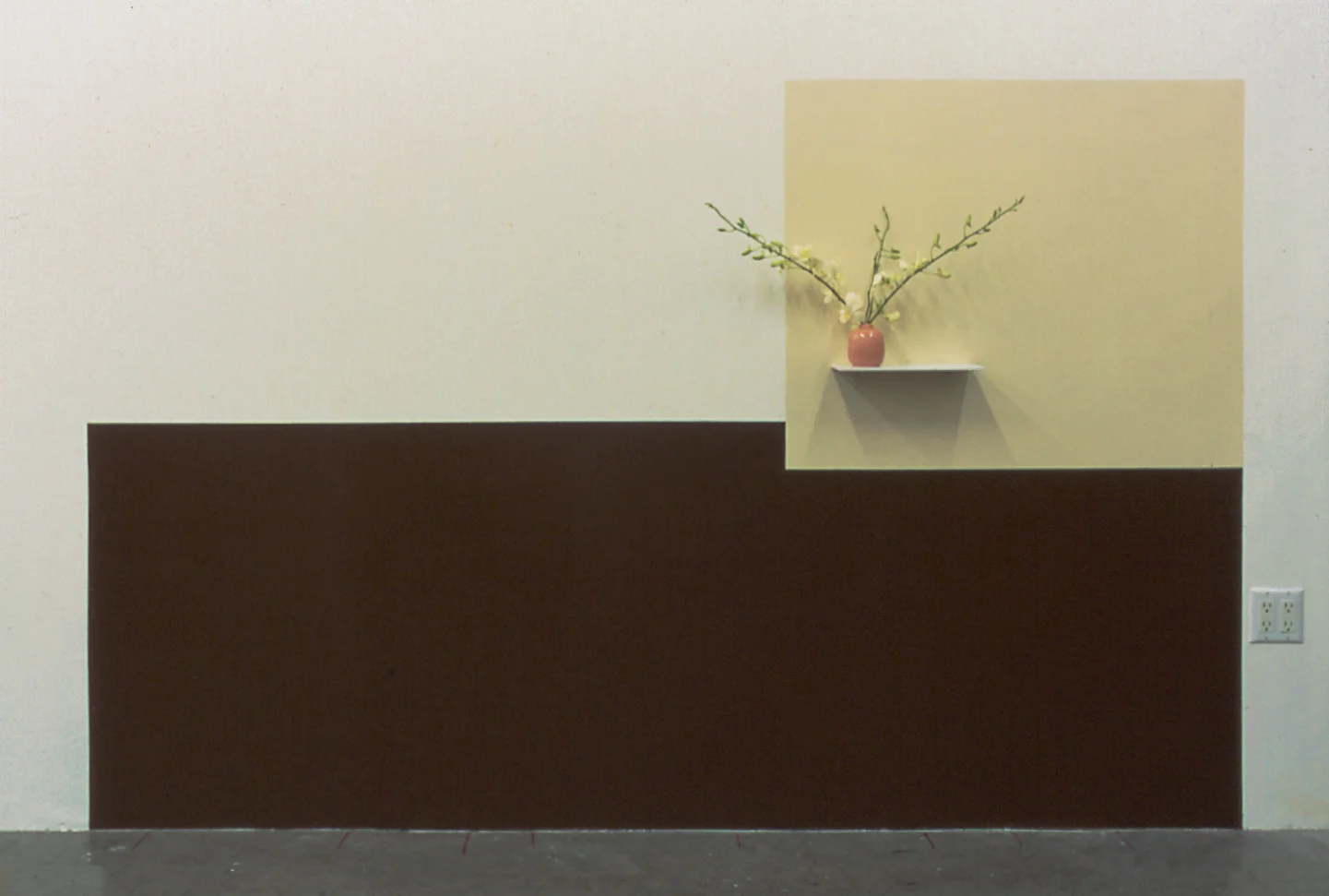 Timeless Ikebana, latex paint, shelf, vase, Dendobidium orchids, 61 x 96 x 6 inches, 1998.