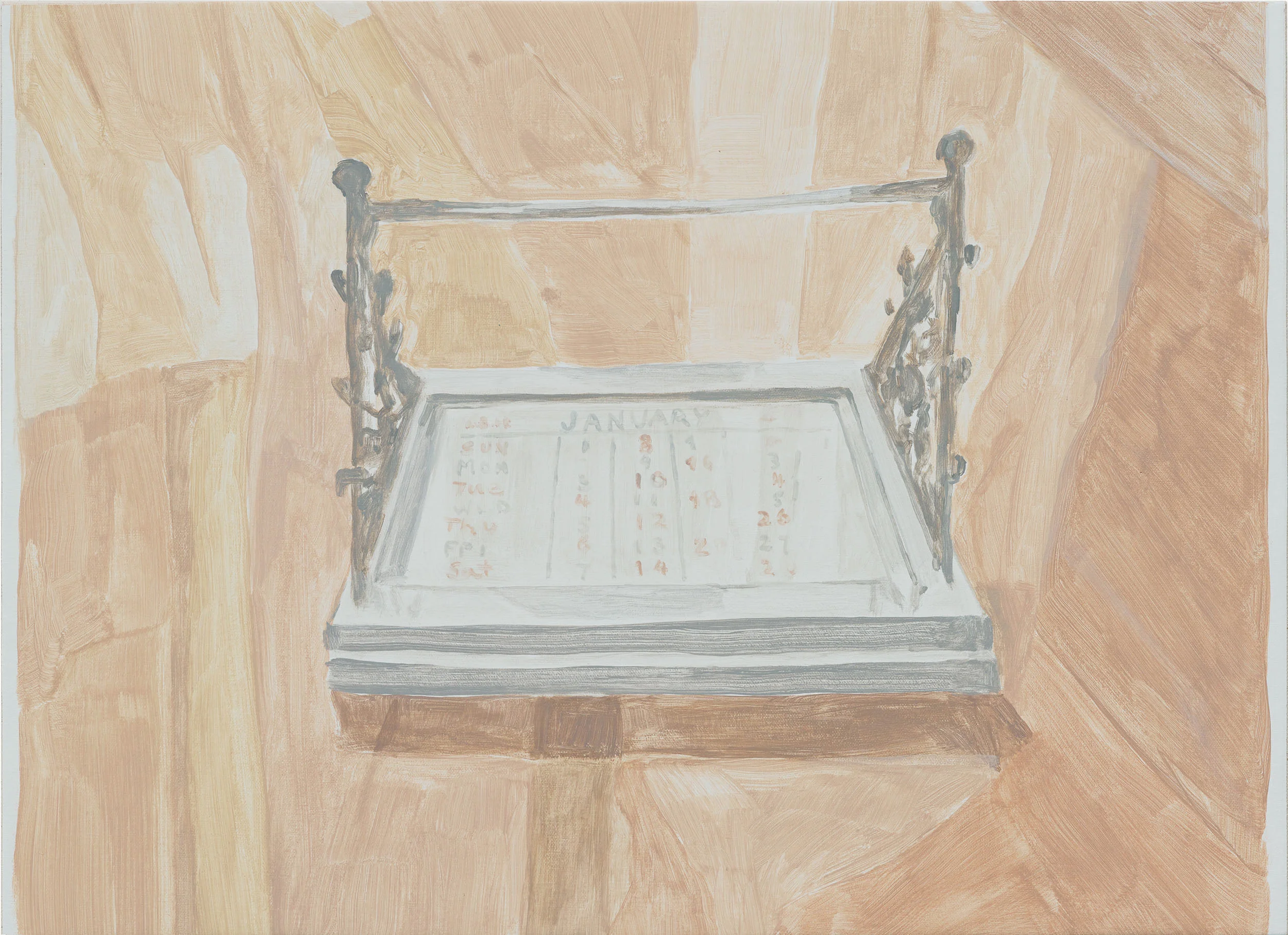 Calendar, acrylic on canvas over board, 16 x 22-1/4 inches, 2017.